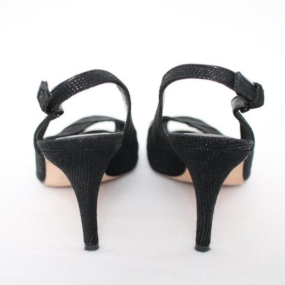 Stuart Weitzman Black Sparkly Open Toe Slingback Heels Sz 8.5 W - Picture 5 of 6